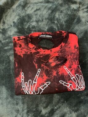 Sofia's Choice Red & Black Tie-Dye Skeleton Crop Top - Size L